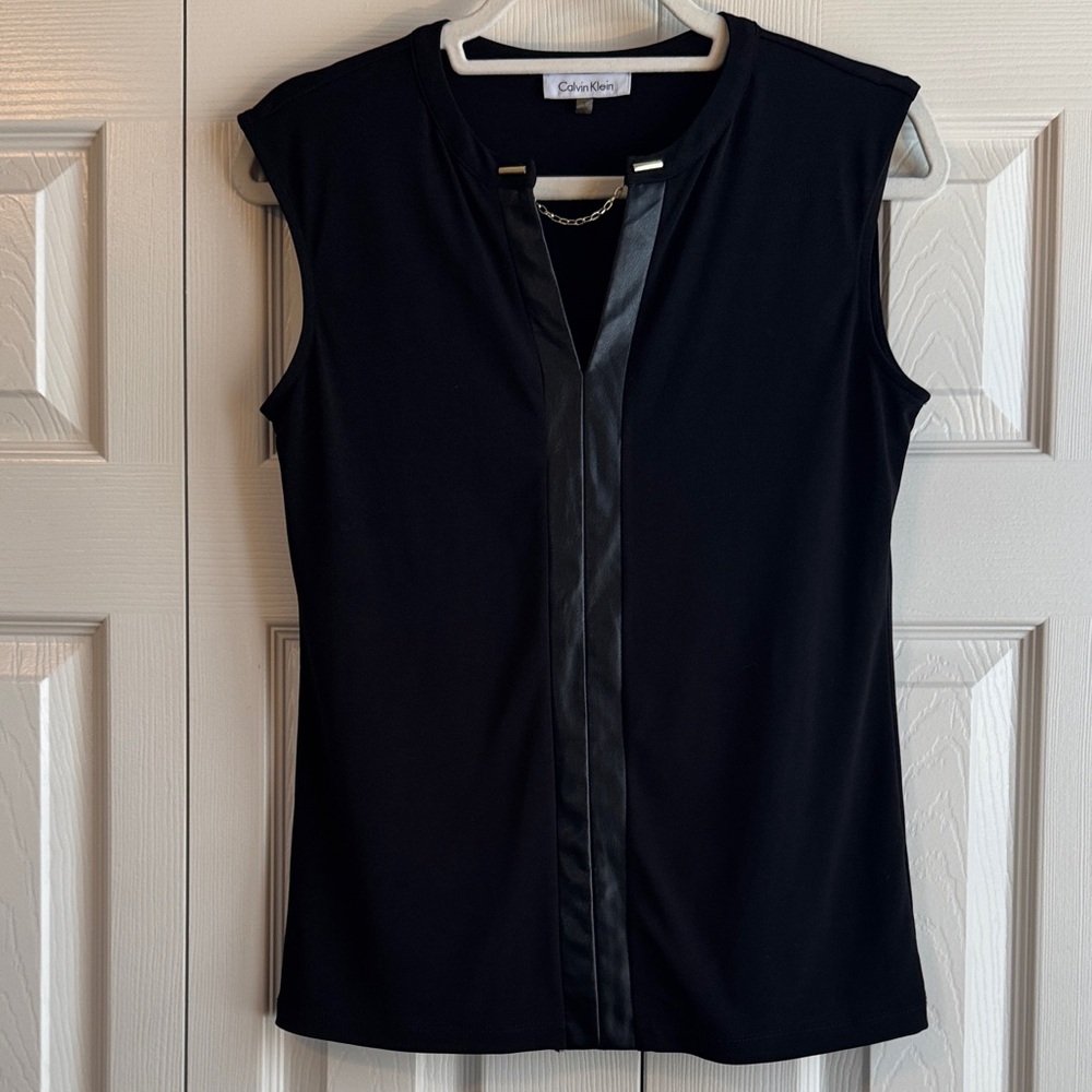 Calvin Klein Black Sleeveless Blouse with Chain Accent